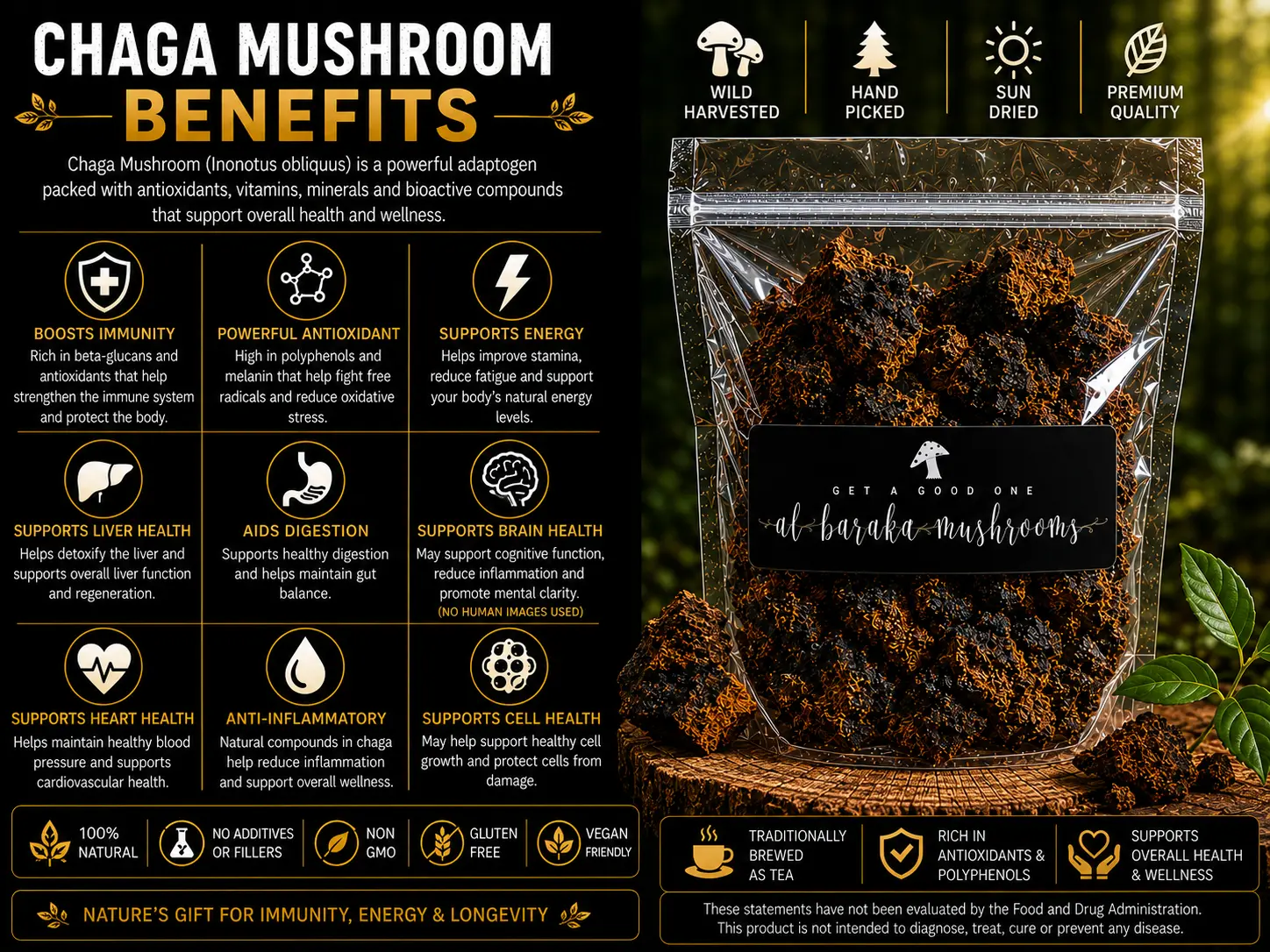 Dried Chaga Mushroom (Inonotus obliquus) - Image 2